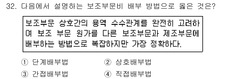 전산회계운용사_2급 2015년 30번 - . 직접배부법

직접배부법은 지원부문의 비용을 해당 부문에 직접 배부하므... 에 관한 핵심 기출문제