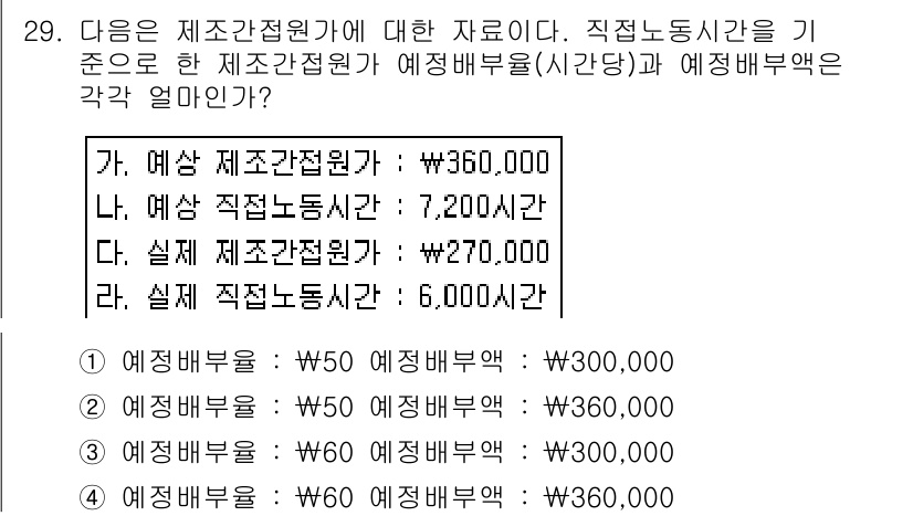 전산회계운용사_2급 2016년 28번 - 예상 배부량은 기준에 따라 정해지며, 실제 배부량과 비교하여 차이를 분석... 에 관한 핵심 기출문제