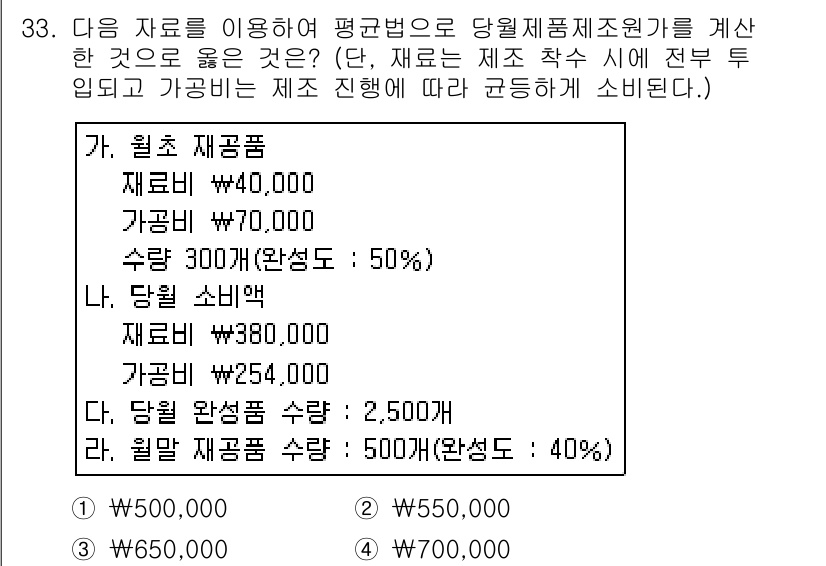 전산회계운용사_2급 2018년 33번 - 제조원가 계산에서 원재료비, 노무비, 경비를 모두 포함해야 정확한 원가를... 에 관한 핵심 기출문제
