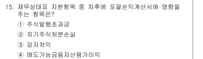 전산회계운용사_1급 2015년 14번 - 정답: ② 자기주식처분손실  

자기주식처분손실은 회사가 주식을 다시 매... 에 관한 핵심 기출문제