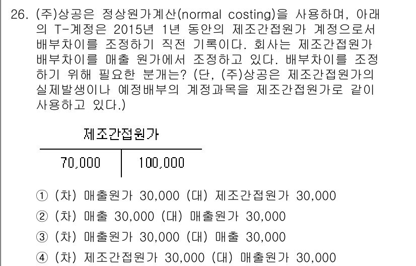 전산회계운용사_1급 2015년 25번 - 매출원가의 계산에서 제조간접비를 생산량에 따라 배부하고, 이는 원가 반영... 에 관한 핵심 기출문제