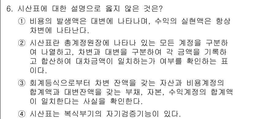 전산회계운용사_1급 2017년 6번 - 6번 항목에서 잘못된 설명은 2번입니다. 재무제표는 자산, 부채, 자본의... 에 관한 핵심 기출문제