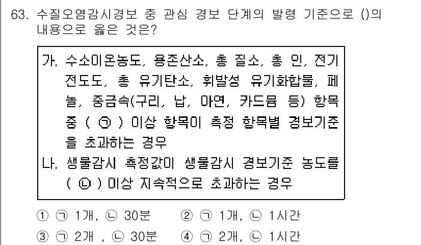 수질환경산업기사 2019년 63번 - 문제에서 제시된 내용은 수질환경산업기사 시험의 수질 오염 및 관리에 관한... 에 관한 핵심 기출문제