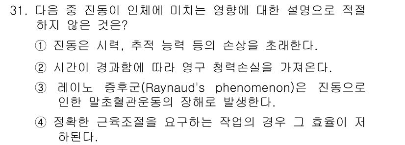 인간공학기사 2019년 31번 - 해당 자격증의 핵심 개념을 묻는 객관식 문제