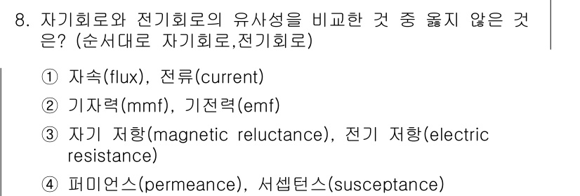 9급_국가직_공무원_전기기기 2016년 8번 - 정답 4번은 퍼네스와 서셀턴스가 서로 다른 개념으로 전자기학에서 관련이 ... 에 관한 핵심 기출문제