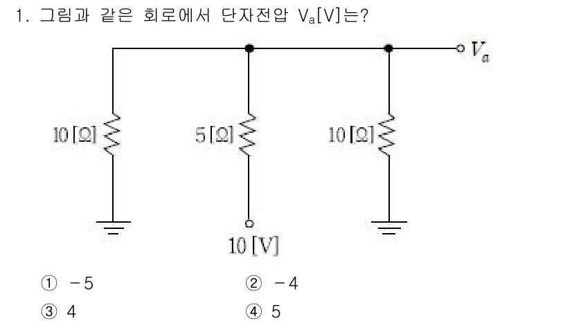 9급_국가직_공무원_전기이론 2017년 1번 - 주어진 회로에서 10Ω 저항 두 개가 병렬로 연결되어 있으며, 이에 따라... 에 관한 핵심 기출문제