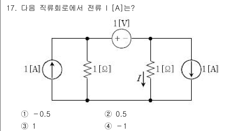 9급_국가직_공무원_전기이론 2018년 17번 - 주어진 회로에서 전류는 직렬과 병렬 구성을 고려해야 합니다. 두 개의 1... 에 관한 핵심 기출문제