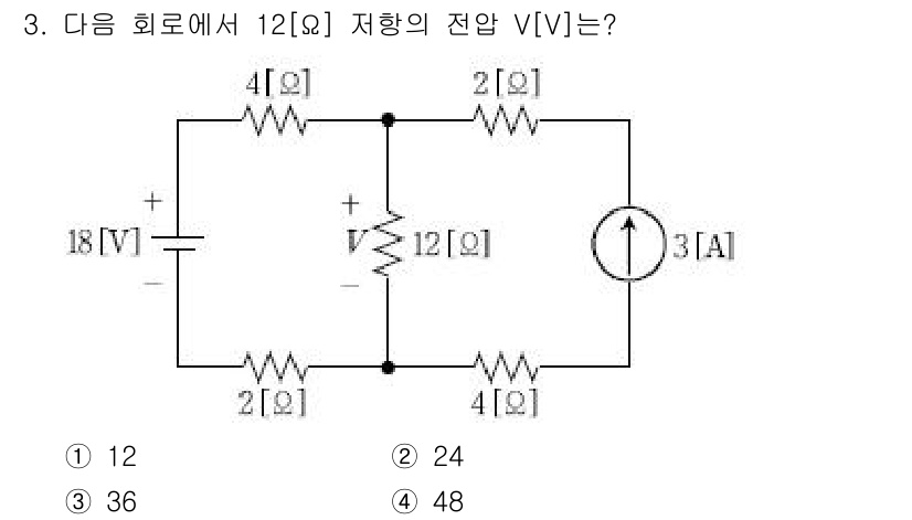 9급_국가직_공무원_전기이론 2018년 3번 - 주어진 회로에서 12Ω 저항과 4Ω, 2Ω 저항 밑으로 연결된 부분을 분... 에 관한 핵심 기출문제