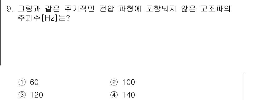 9급_국가직_공무원_전기이론 2019년 9번 - 고조파수는 기본파의 주파수의 정수배로 나타내어지며, 주파수의 수는 기본파... 에 관한 핵심 기출문제