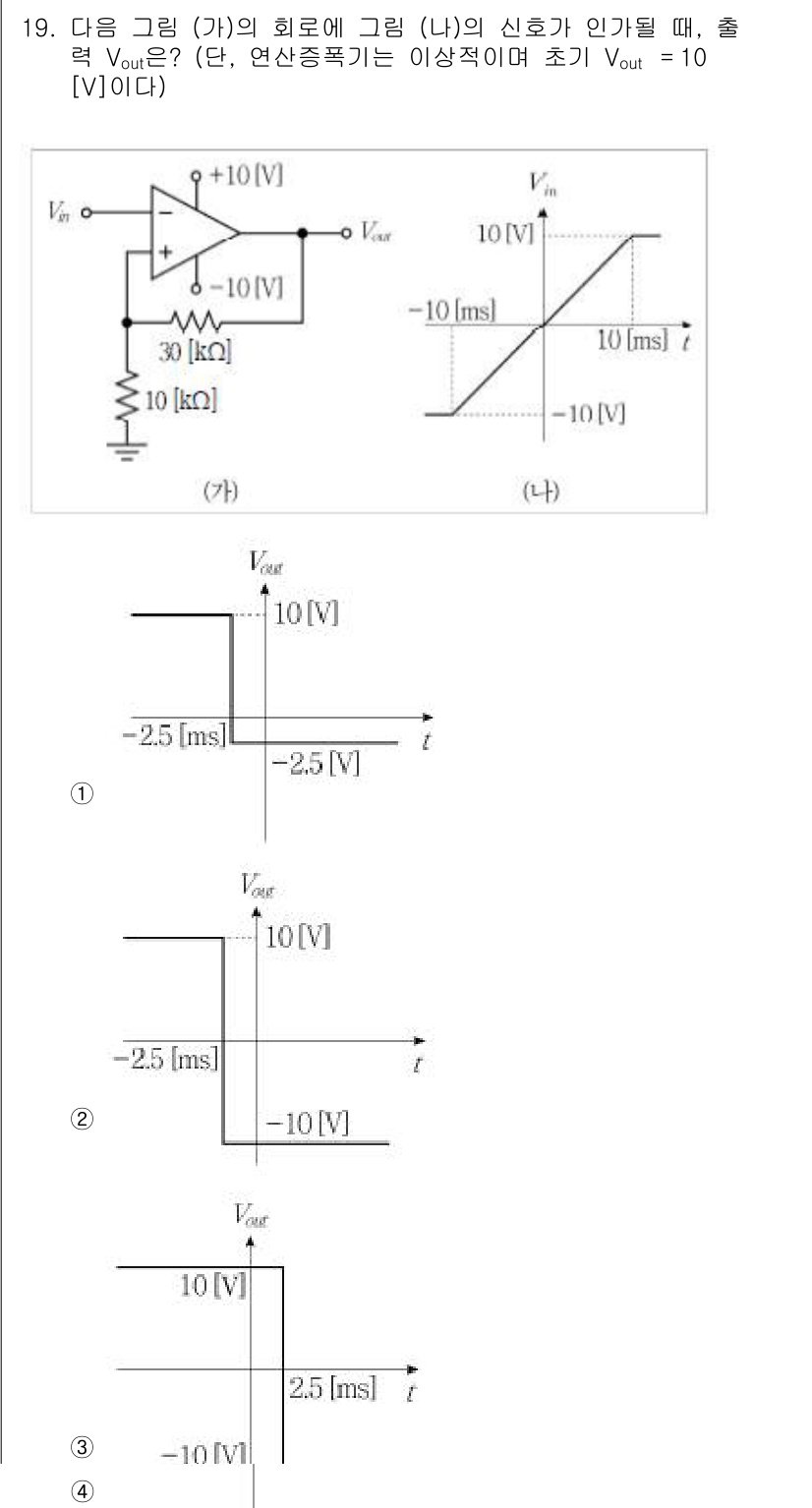 9급_국가직_공무원_전자공학개론 2019년 19번 - 이 회로는 전압 분배의 원리에 따라 출력 전압 \( V_{out} \)를... 에 관한 핵심 기출문제