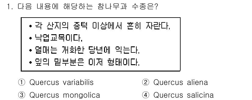 9급_국가직_공무원_조림 2015년 1번 - 주어진 내용에서 나타나는 참나무와 관련한 수종은 낙엽교목이며, 엄밀히 말... 에 관한 핵심 기출문제