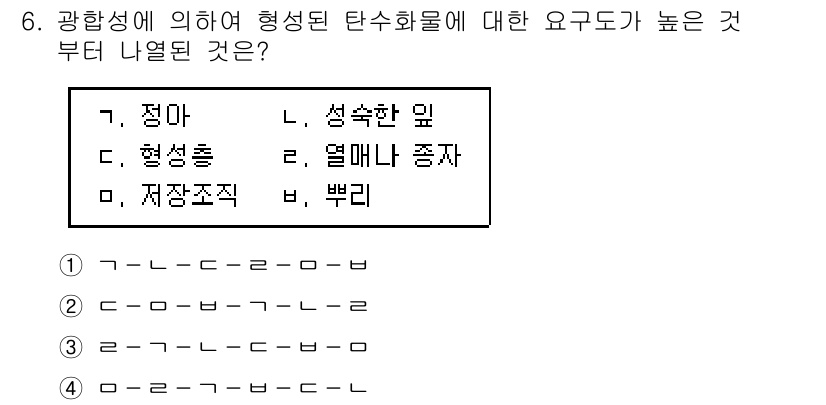 9급_국가직_공무원_조림 2015년 6번 - 정답은 4번 '뿌리'입니다. 뿌리는 식물의 구조 중에서 지하에 위치하며,... 에 관한 핵심 기출문제