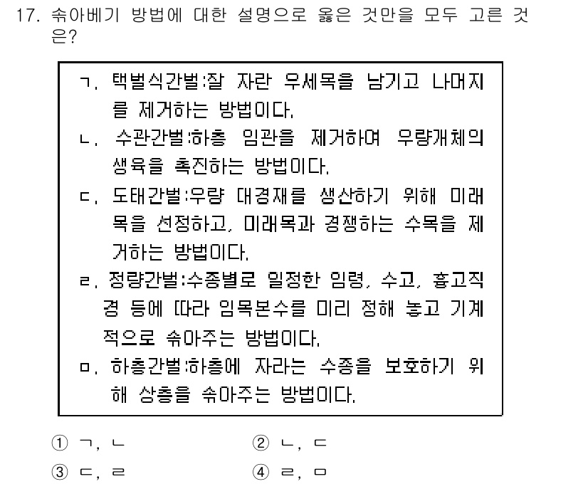 9급_국가직_공무원_조림 2016년 17번 - 이는 수관을 제거함으로써 무한한 자생성을 촉진하며, 이는 건강한 숲의 생... 에 관한 핵심 기출문제