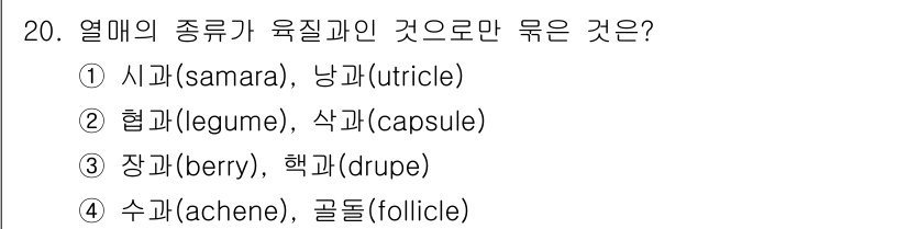 9급_국가직_공무원_조림 2017년 20번 - 장과(b)와 핵과(d)는 모두 과실의 유질을 형성하는 부분으로, 다소 비... 에 관한 핵심 기출문제