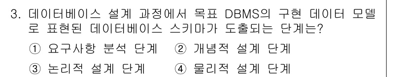 9급_국가직_공무원_컴퓨터일반 2015년 3번 - . 논리적 설계 단계

해설: 데이터베이스 설계 과정에서 DBMS의 데이... 에 관한 핵심 기출문제