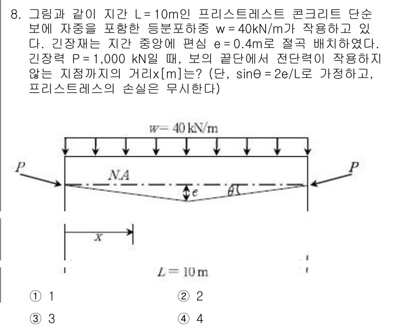 9급_국가직_공무원_토목설계 2017년 8번 - 주어진 문제에서 프리스티스 콘크리트의 단면적에 대한 응력을 계산할 필요가... 에 관한 핵심 기출문제