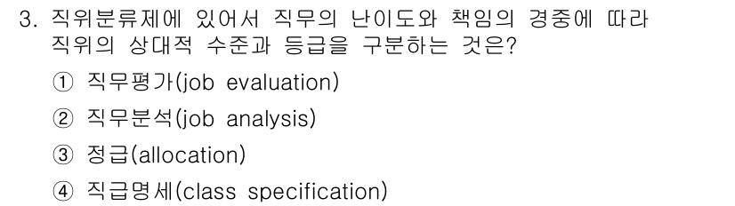 9급_국가직_공무원_행정학개론 2015년 3번 - 직급명(class specification)은 특정 직무의 나이와 책임에... 에 관한 핵심 기출문제