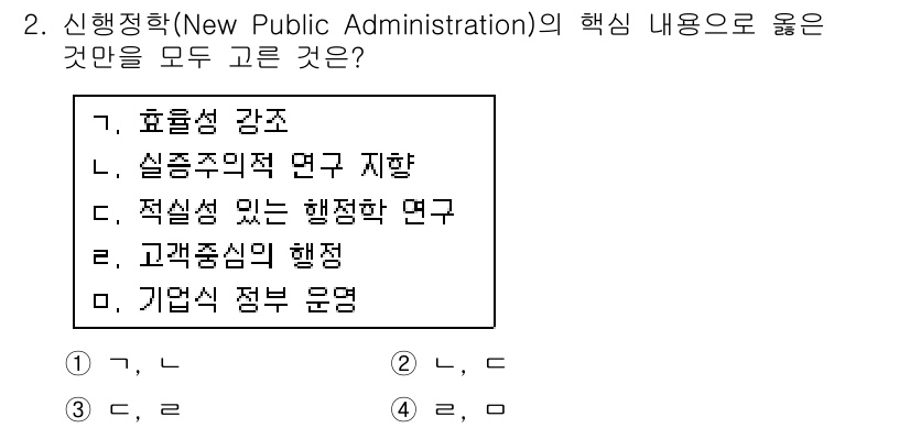 9급_국가직_공무원_행정학개론 2017년 2번 - . 신행정학(New Public Administration)은 시민 참여... 에 관한 핵심 기출문제