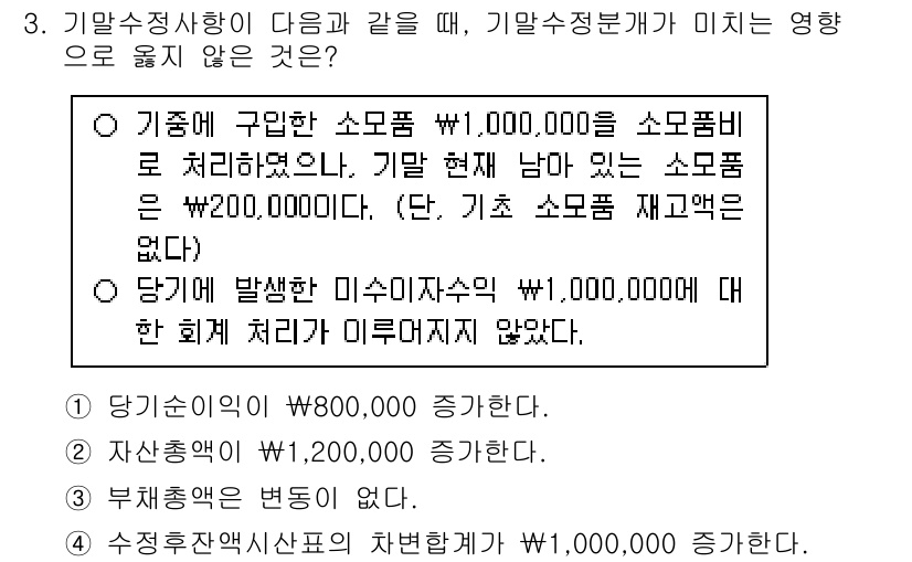 9급_국가직_공무원_회계원리 2018년 3번 - 기장에 구입한 소모품 1,000,000원은 해당 회계 기간의 비용으로 처... 에 관한 핵심 기출문제