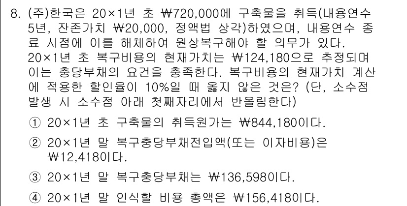 9급_국가직_공무원_회계학 2018년 8번 - 정답이 2번인 이유는 다음과 같습니다. 20X1년도 회계에서 소득 발생에... 에 관한 핵심 기출문제