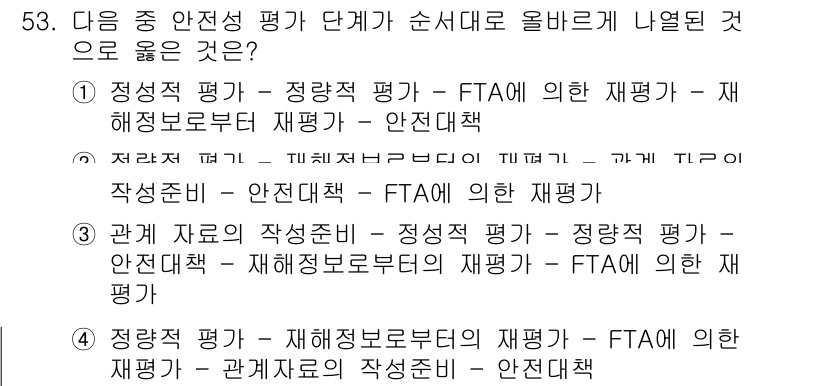 건설안전기사 2019년 54번 - 정답 2번은 FTA에 의한 재평가가 건설 안전 관리에 중요한 요소로 작용... 에 관한 핵심 기출문제
