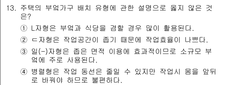 실내건축기사(구) 2019년 13번 - 라형은 부엌과 식당을 겸하는 형태로, 공간 활용이 중요하지만 제시된 설명... 에 관한 핵심 기출문제