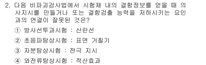 방사선비파괴검사기사(구) 2019년 2번 - 해당 자격증의 핵심 개념을 묻는 객관식 문제