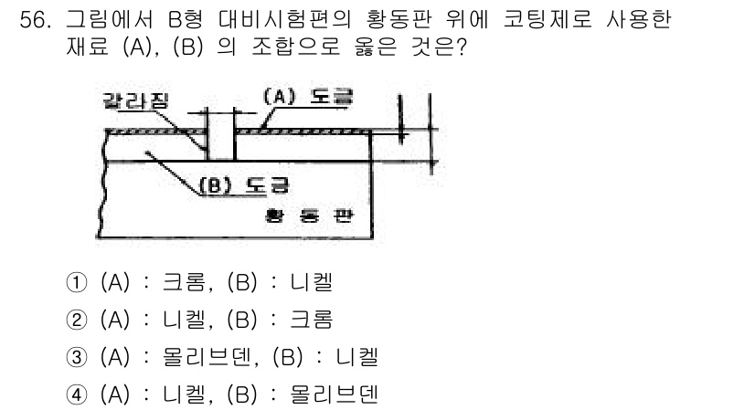 침투비파괴검사산업기사 2019년 56번 - (A)와 (B)의 조합은 전기 전도성과 열 전도성이 높아야 하는 경우에 ... 에 관한 핵심 기출문제