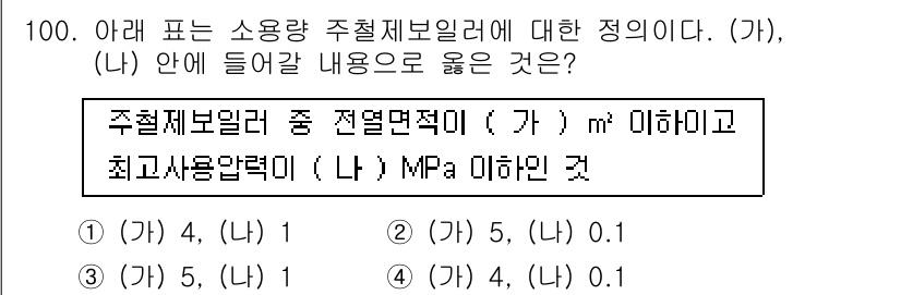 에너지관리기사 2019년 100번 - 주열재보일러의 증기 발생량은 주로 열전달면적과 열효율에 따라 달라지므로,... 에 관한 핵심 기출문제