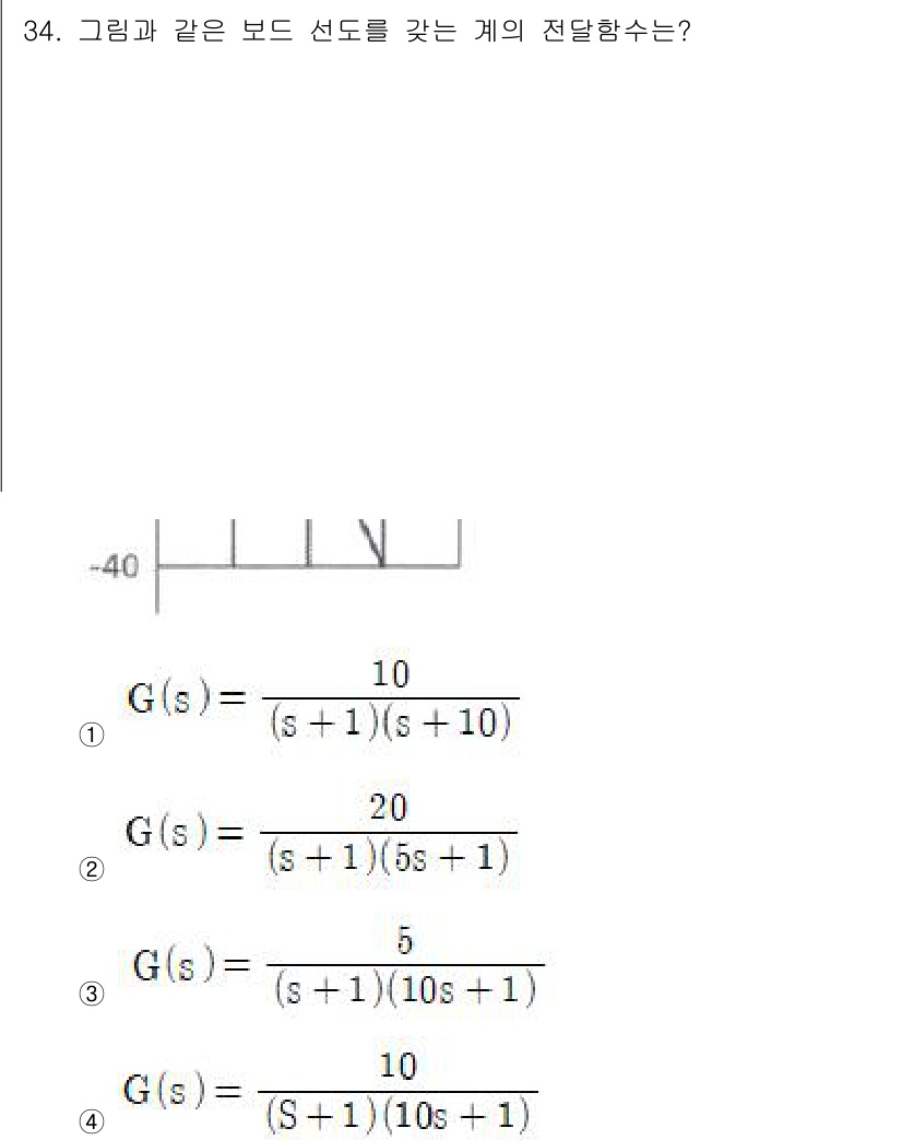 철도신호기사 2016년 34번 - 문제에서 제시된 보드 선도는 전달 함수의 형식을 나타냅니다. 선택지 중에... 에 관한 핵심 기출문제