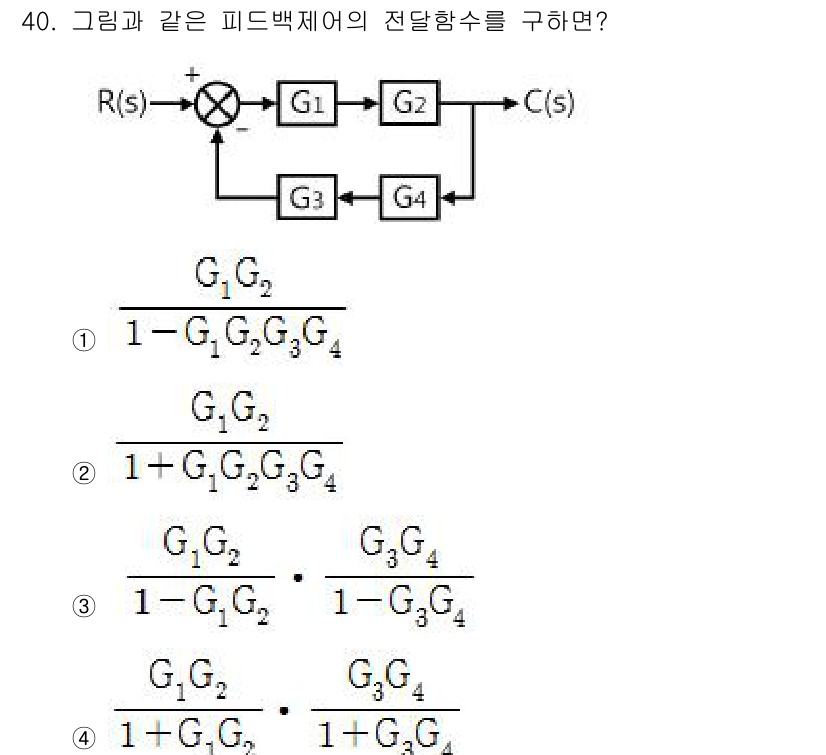철도신호기사 2018년 40번 - 문제에서 주어진 피드백 체계는 피드백 이론에 따라 전달함수를 구해야 합니... 에 관한 핵심 기출문제