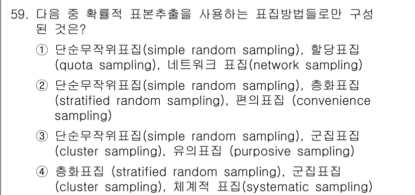 사회조사분석사_1급 2016년 59번 - 단수 확률적 표본추출은 무작위 표본추출(simple random samp... 에 관한 핵심 기출문제