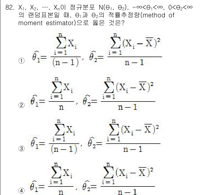 사회조사분석사_1급 2019년 82번 - 주어진 문제는 두 개의 모수 \(\theta_1\)과 \(\theta_2... 에 관한 핵심 기출문제