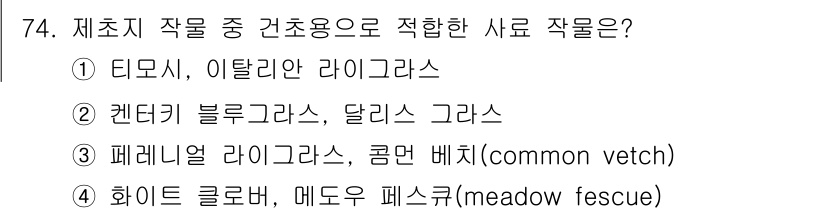 축산기사 2019년 74번 - . 패레니얼 라이그라스, 콤먼 베지(common vetch)

해설: 패... 에 관한 핵심 기출문제