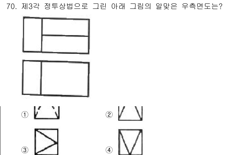 컴퓨터응용가공산업기사 2019년 71번 - 그림에서 나타난 정사각형의 변을 수직으로 나눈 결과, 왼쪽과 오른쪽 면의... 에 관한 핵심 기출문제