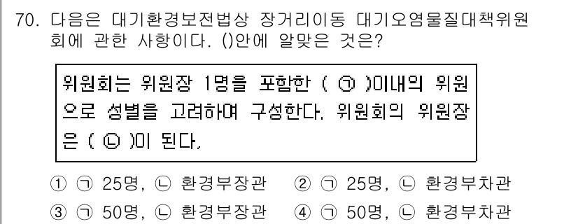 대기환경산업기사 2019년 70번 - 대기환경보전법에 따르면 대기오염물질을 배출하는 사업장에는 대기환경분쟁조정... 에 관한 핵심 기출문제
