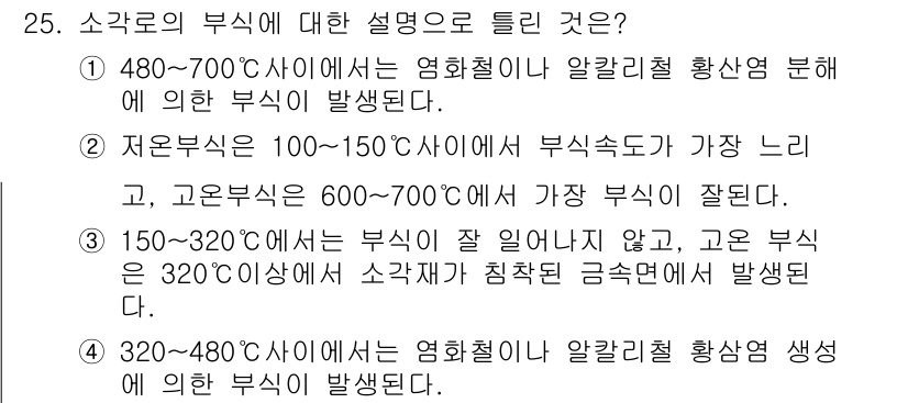폐기물처리기사 2019년 25번 - 정답인 이유: 150~320℃ 사이에서 고온 부식이 발생하지 않고, 32... 에 관한 핵심 기출문제