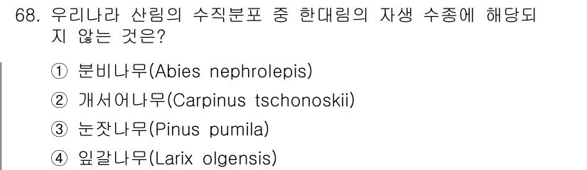 조경기사 2019년 68번 - 정답은 2번 '개서어나무(Carpinus tschonoskii)'입니다.... 에 관한 핵심 기출문제