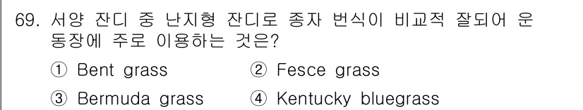 조경기사 2019년 69번 - 정답은 3번 Kentucky bluegrass입니다. 이 잔디는 서양 잔... 에 관한 핵심 기출문제