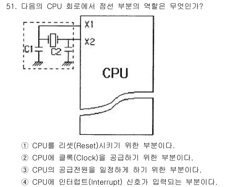컴퓨터시스템기사(B형) 2019년 51번 - CPU의 클럭(CLK)은 CPU의 동작 주기를 결정하여 해당 시스템의 작... 에 관한 핵심 기출문제