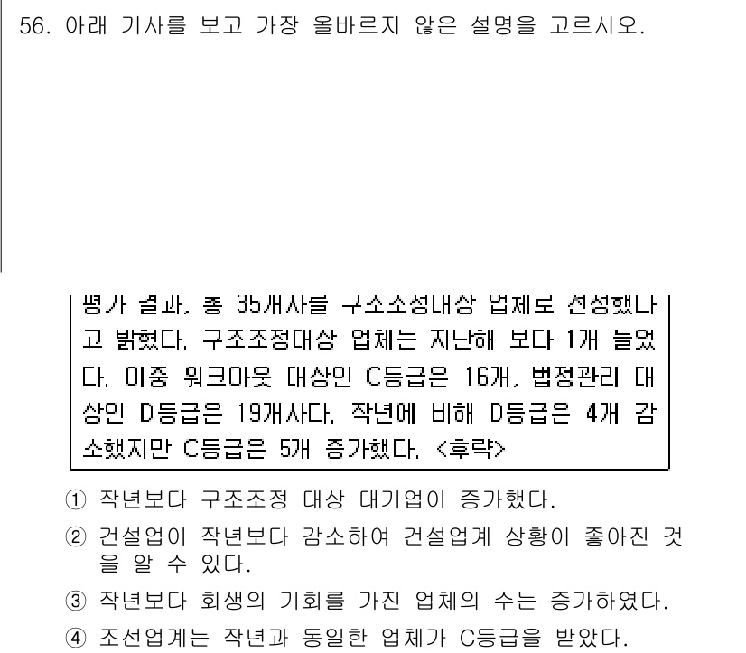 비서_3급 2015년 56번 - 정답 4번은 “관리자와 직원의 통합 제식을 검토하여 C등급을 받았다”입니... 에 관한 핵심 기출문제