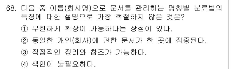 비서_2급 2016년 68번 - 해당 자격증의 핵심 개념을 묻는 객관식 문제