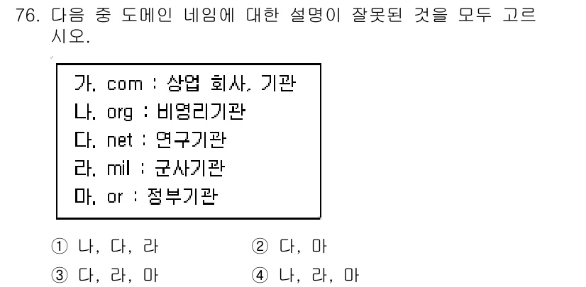 비서_2급 2017년 76번 - (가, 다)

해설: .com 도메인은 상업적 웹사이트에 사용되며 회사나... 에 관한 핵심 기출문제