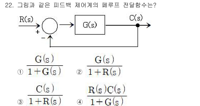 소방설비산업기사(전기) 2019년 22번 - 해설: 피드백 제어 시스템의 전달 함수는 주로 개루프 전달 함수와 피드백... 에 관한 핵심 기출문제