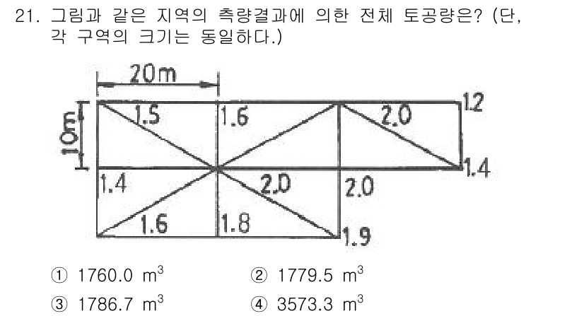 측량및지형공간정보기사 2019년 21번 - 주어진 도형은 평행사변형과 삼각형의 조합으로 이루어져 있습니다. 각 도형... 에 관한 핵심 기출문제
