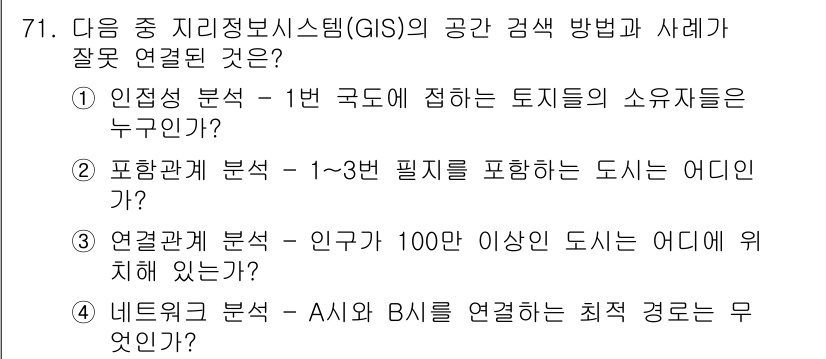측량및지형공간정보기사 2019년 71번 - 이유는 "연관관계 분석"에서 인구가 100인 이하인 도시는 아일랜드의 셀... 에 관한 핵심 기출문제