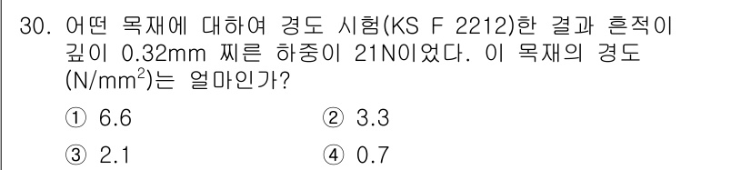 건설재료시험산업기사 2019년 30번 - 주어진 시험 결과에 따른 경도는 하중을 단면적에 나눈 값으로 계산됩니다.... 에 관한 핵심 기출문제