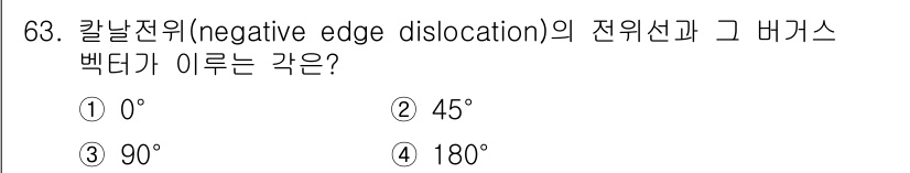 금속재료기사 2016년 63번 - 칼날전위(negative edge dislocation)의 전위선과 그 ... 에 관한 핵심 기출문제