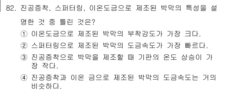 금속재료기사 2016년 82번 - 스테인리스의 경우, 제조된 박막의 도전속도가 가장 빠른 편에 속하며, 이... 에 관한 핵심 기출문제