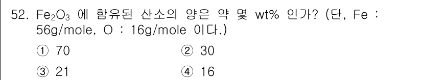 금속재료기사 2017년 52번 - 해당 자격증의 핵심 개념을 묻는 객관식 문제